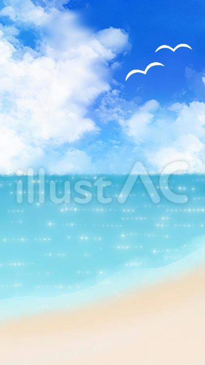 青い海と青い空と渡り鳥　縦型 海,渡り鳥,青空のイラスト素材