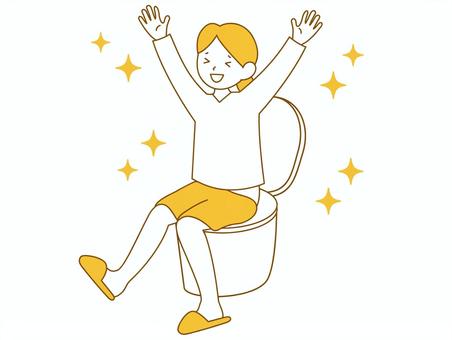 トイレでスッキリしてバンザイをする女性 トイレ,スッキリ,快便,便秘,腸活,女性,うんち,排便,お通じ,便通のイラスト素材