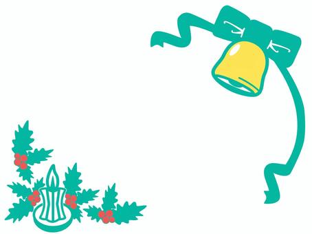 クリスマスキャンドル＆ベル（緑） クリスマス,ベル,鈴,ジングルベル,リボン,ろうそく,受け皿,炎,クリスマスベル,鐘のイラスト素材