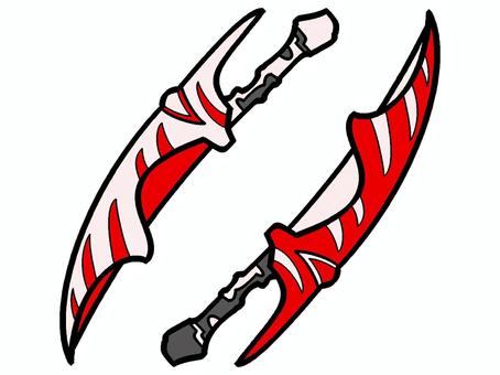 双剣のアイコン『赤』 双剣,武具,刃,モチーフ,カラー,両手,装備,近接,斬る,裂くのイラスト素材