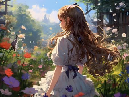 お花畑にいる女の子 お花畑にいる女の子 女の子,かわいい,綺麗のイラスト素材