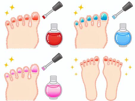 ネイルアートした足のイラスト素材セット2 爪,ネイルアート,マニュキュア,足,指,片足,両足,お洒落,美容,人体のイラスト素材