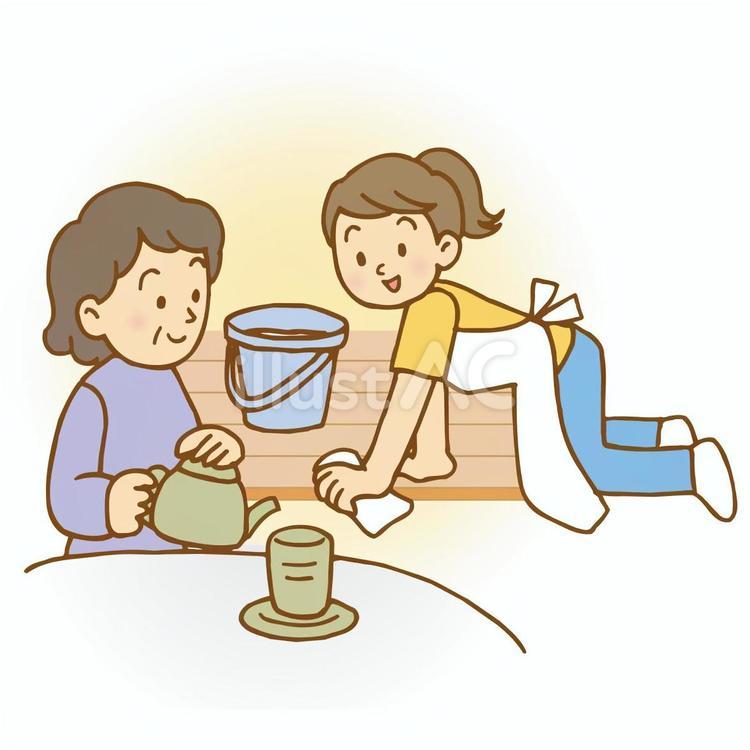 生活支援　掃除 介護,ヘルパー,介護士のイラスト素材