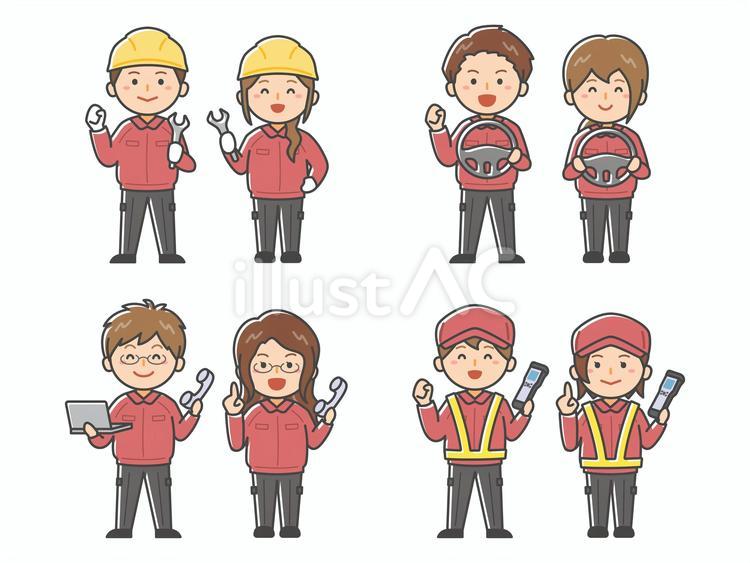 車両運搬会社で働くスタッフ（赤色） 車両運搬会社,整備士,メンテナンスのイラスト素材