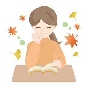 woman reading a book in the autumn of reading, fall of reading, reading, female, JPG, PNG and AI