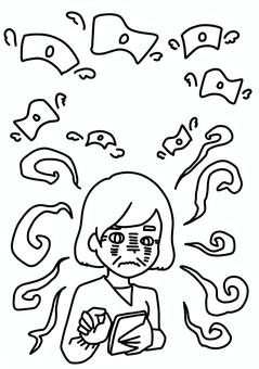 課金中毒のおばあさん　線画 課金,中毒,おばあさん,依存症,スマホ,高齢者,女性,線画のイラスト素材