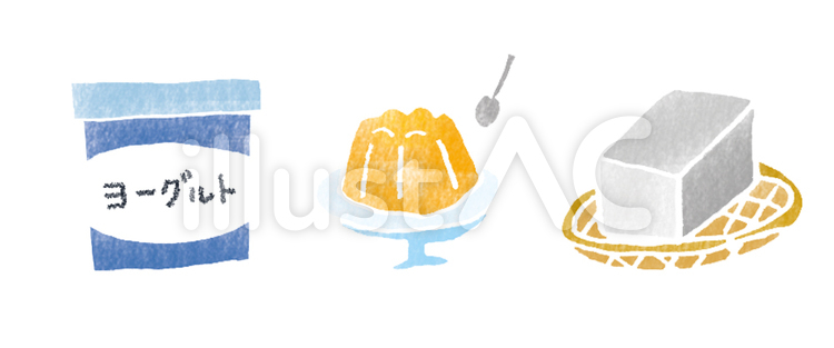 ヨーグルトとゼリーと豆腐のイラスト ヨーグルト,ゼリー,ゼラチンのイラスト素材