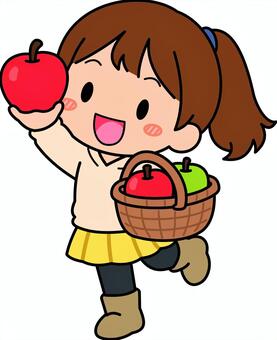 黄色のリンゴの女子です。 リンゴ,果物,シンプル,拾う,食べ物,人物,農業,農家,収穫,青果のイラスト素材
