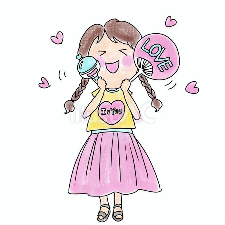 推し活女子(ピンク) 女の子,推し活,団扇のイラスト素材