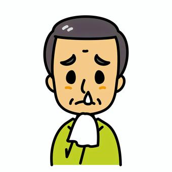 シニア男性　鼻水 鼻水,高齢者,風邪,鼻炎,病気,インフルエンザ,アレルギー,花粉症,症状,副鼻腔炎のイラスト素材