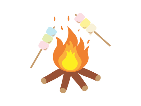 焼きマシュマロ2 焼きマシュマロ2 焼きマシュマロ,マシュマロ,焚火,火,焼く,おやつ,お菓子,炎,かわいい,イラストのイラスト素材
