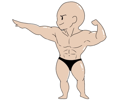 ボディビルダー（ポーズ１１） ボディビルダー,筋肉,男性,マッチョ,ムキムキ,フィットネス,トレーニング,スポーツ,ポーズ,坊主のイラスト素材