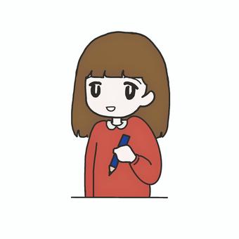 鉛筆を持つ女の子 勉強,子供,小学生,女の子,宿題,鉛筆,学習,考える,学ぶ,テストのイラスト素材