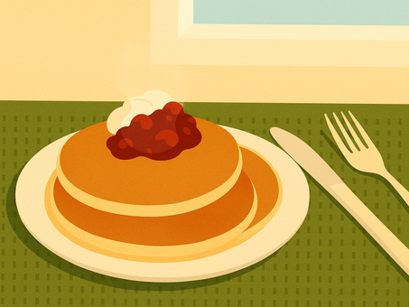 カフェ風 クリームとベリーのパンケーキ カフェ風 クリームとベリーのパンケーキ パンケーキ,ホットケーキ,朝食,モーニング,ブランチ,食べ物,スイーツ,デザート,カフェ,喫茶店のイラスト素材