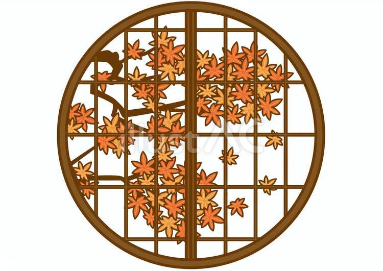 丸障子-4c 丸障子,障子,紅葉のイラスト素材
