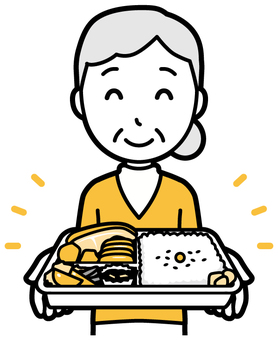  老人女性ハイネック(黄)-065-バスト 弁当,お婆さん,女性,老人,私服,人物,かわいい,高齢者,祖母,おばさんのイラスト素材