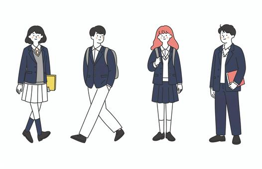 冬服制服の学生男女セット 学生,高校生,中学生,制服,長袖,通学,登校,学校,青春,女性のイラスト素材