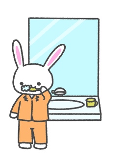 歯磨きをするウサギ 歯ブラシ,歯みがき,虫歯予防,身だしなみ,生活習慣,ウサギ,健康,動物,キャラクター,かわいいのイラスト素材