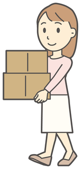  ロングヘア女性-427-全身 ダンボール,女性,女の子,人物,かわいい,荷物,運ぶ,段ボール箱,段ボール,引越のイラスト素材