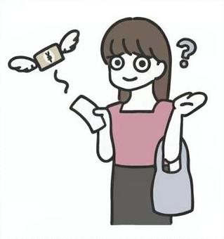 金欠の女性 出費,支出,費用,浪費,貧乏,お金,お札,金欠,レシート,買い物のイラスト素材