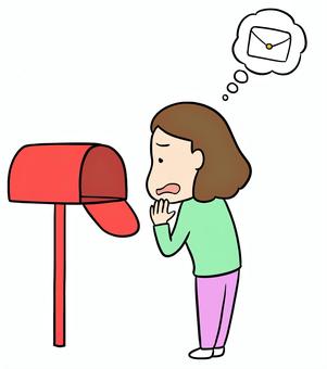 手紙か来なくて心配になっている女性 手紙,書類,ポスト,空,来ない,盗まれる,届かない,心配,不安,コミカルのイラスト素材