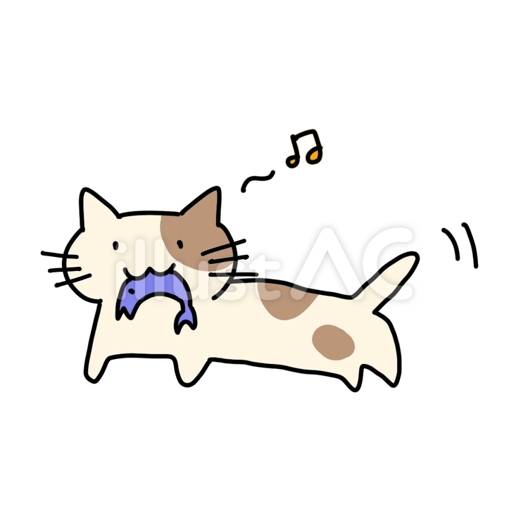 魚を持った猫 猫,餌,ご飯のイラスト素材