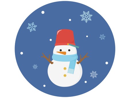 雪だるまと雪の結晶の挿絵　手袋なし 雪だるま,クリスマス,雪の結晶,雪,結晶,背景,背景あり,円,丸,夜空のイラスト素材