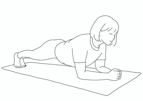 プランクをする女性線画 プランク,筋トレ,ヨガマット,トレーニング,ジム,筋肉,女性,ヨガウェア,線画,トレーニングウェアのイラスト素材