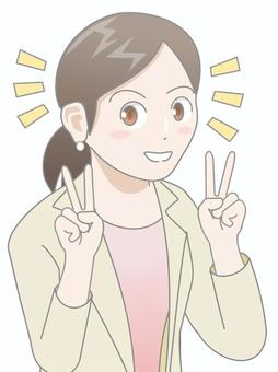 ビジネスウーマン2510(ダブルピース) ビジネスウーマン2510(ダブルピース) 女性,スーツ,笑顔,ダブルピース,勝利のイラスト素材