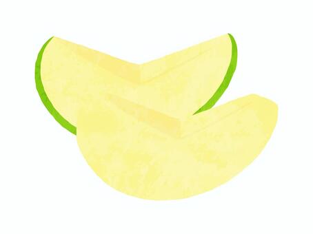 くし切りにした青リンゴ_水彩風 リンゴ,青リンゴ,果物,食べ物,くし切り,くし形,カット,水彩風,かわいい,イラストのイラスト素材