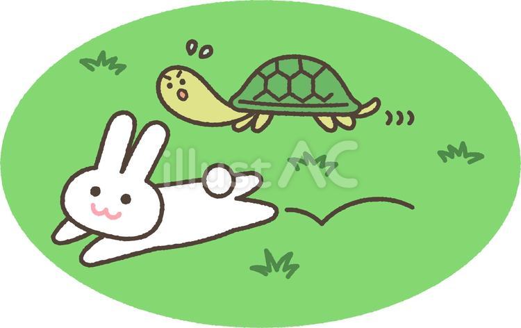 一緒に走る亀とうさぎ かめ,ウサギ,生き物のイラスト素材