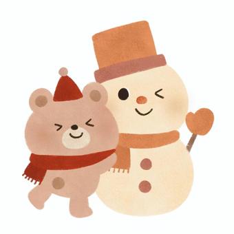 Illustration, snowman, bear, winter, 