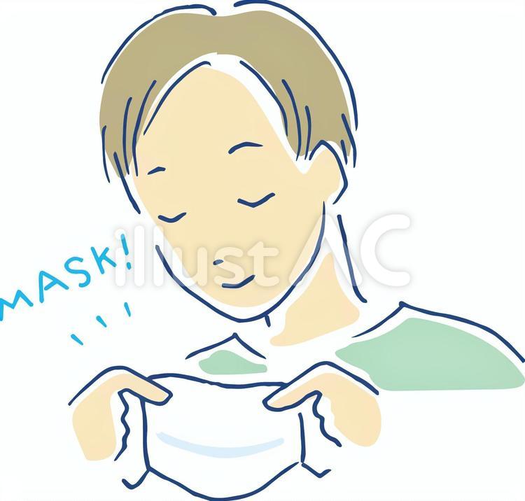 マスクをつける人 マスク,男性,手描きのイラスト素材