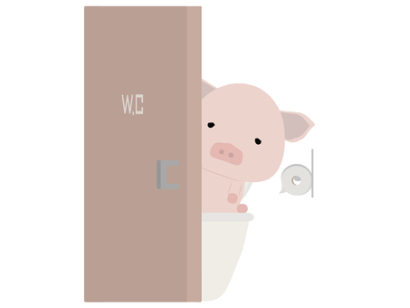 トイレ_豚 トイレ,ブタ,動物,かわいい,使用中のイラスト素材