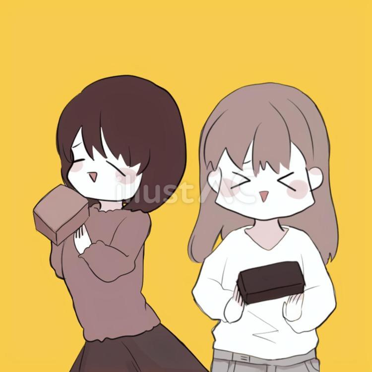 箱を持っている2人 箱,2人,女の子のイラスト素材
