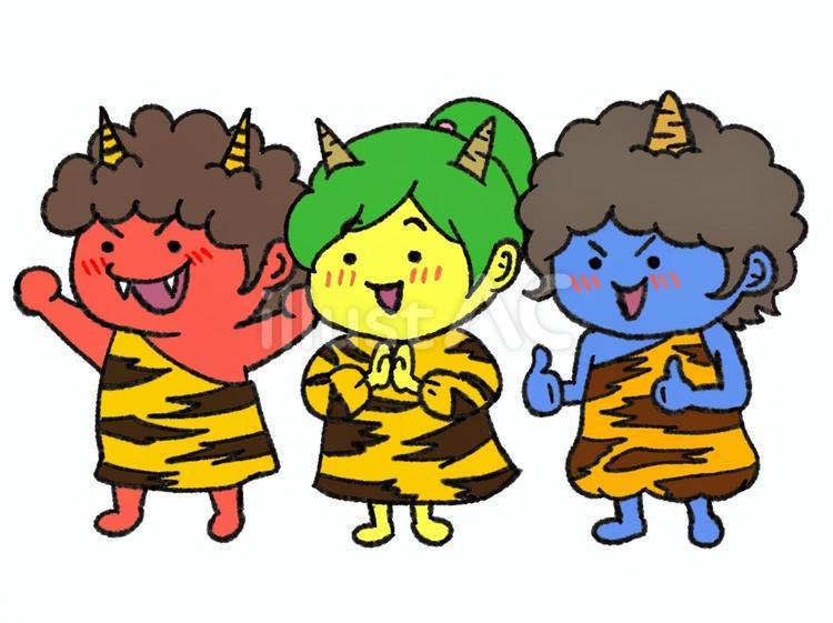 赤鬼　黄鬼　青鬼　小鬼トリオ 節分,鬼,赤鬼のイラスト素材