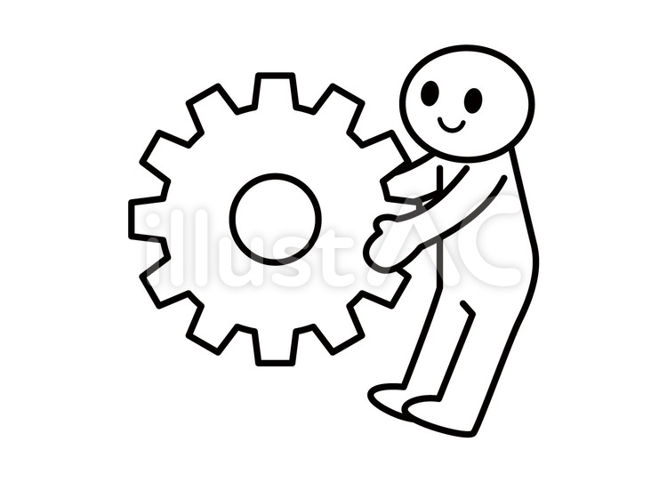 棒人間-大きな歯車 棒人間,歯車,仕組みのイラスト素材