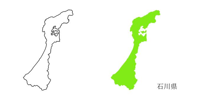 石川県地図 石川県地図,石川県,地図,map,白地図,シルエット,グリーン,マップ,旅行,観光地のイラスト素材