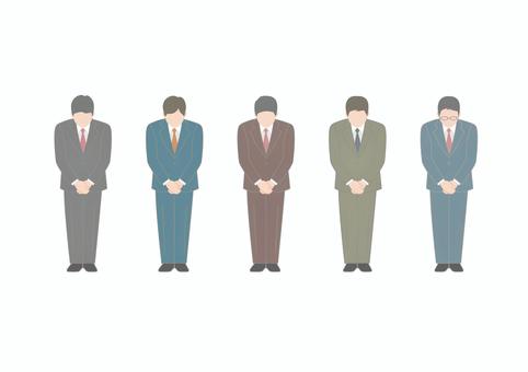 お辞儀するスーツの男性セット 人,お辞儀,会社員のイラスト素材