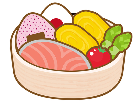 おにぎりと玉子焼きと鮭の弁当 お弁当,弁当,弁当箱,おにぎり,おにぎり弁当,鮭,卵焼き,おむすび,ごはん,焼き魚のイラスト素材