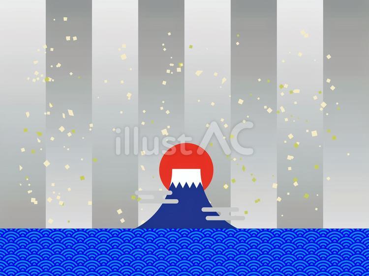 青海波と富士山　銀色縞々背景 富士山,日の出,青海波のイラスト素材