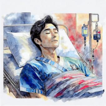 男性がベッドで眠っている 男性がベッドで眠っている 男性,入院,医療のイラスト素材
