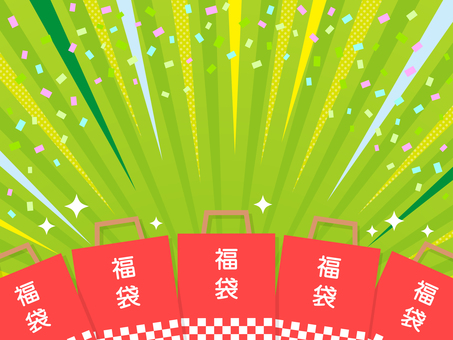 正月の福袋の初売りセールの背景、グリーン 正月,お正月,福袋,初売り,背景,フレーム,チラシ,バナー,新年,集中線のイラスト素材