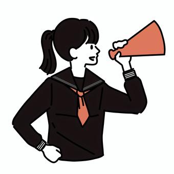 Female student cheering with a megaphone, , JPG, PNG and AI