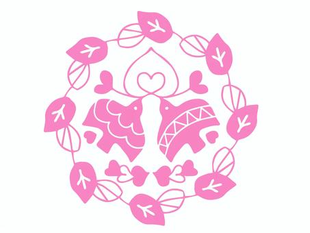 葉っぱと鳥とハート 結婚式,ウエディング,恋人,カップル,夫婦,バレンタイン,ホワイトデー,ウエルカムボード,ウエディングボード,鳥のイラスト素材