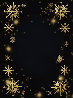 冬の雪の金色結晶と黒背景フレーム3 黒,背景,金色,雪,結晶,フレーム,ゴールド,冬,夜,クリスマスのイラスト素材