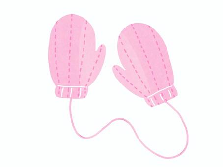 紐付き手袋(ピンク) 紐付き手袋(ピンク) 手袋,防寒,紐,毛糸,子ども用,ミトン,冬のイラスト素材