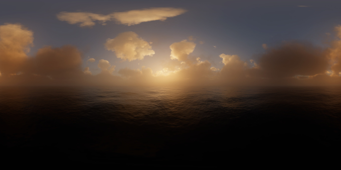 全天球背景　夕刻の海上 全天球,海上,夕焼け,背景,3dcgのイラスト素材