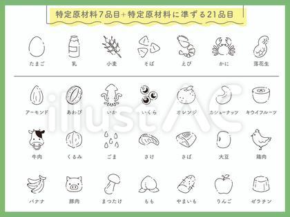食物アレルギー28品目 白黒 線画