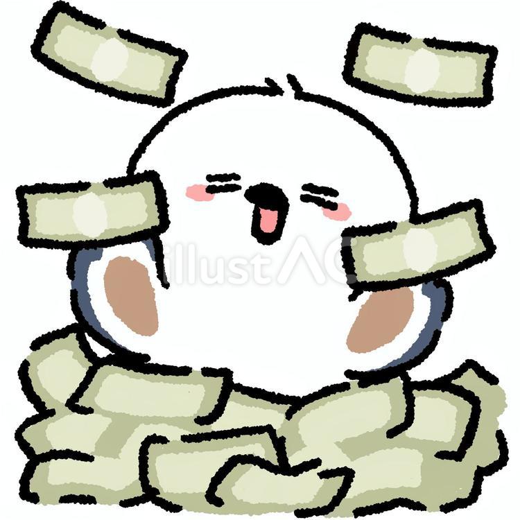 シマエナガ_お金に埋もれる シマエナガ,鳥,動物のイラスト素材
